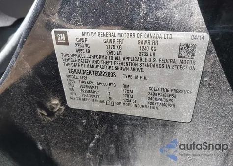 2014 GMC Terrain Sle-1 from USA, damaged, VIN 2GKALMEK7E6322893
